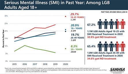 Serious Mental Illness in Past Year among LGB Adults Aged 18+